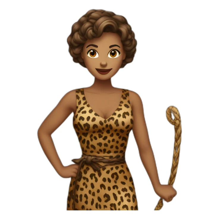 Woman in loepard dress with a whip sticker