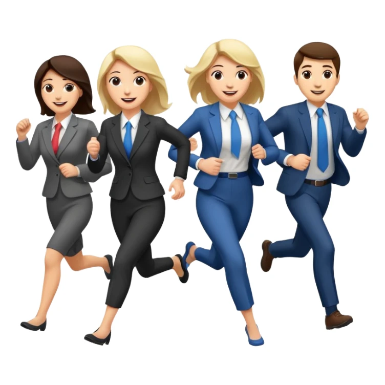 a female co-worker running and other co-workers chasing her sticker