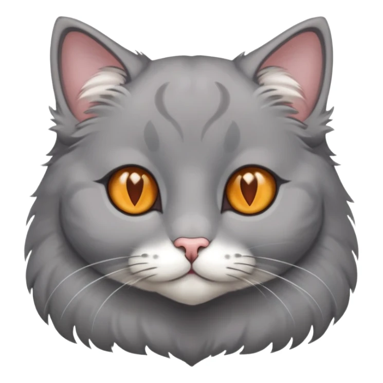 A gray cat with small lop-eared ears, amber eyes, and a white heart in its paws sticker