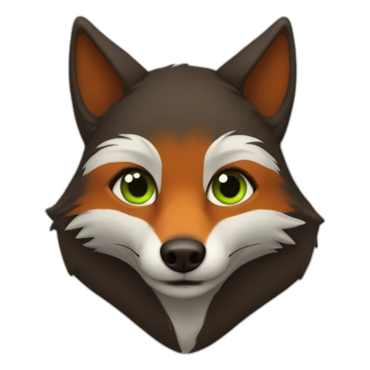 a small dark brown fox with orange eyes with a dark green hood that smile sticker