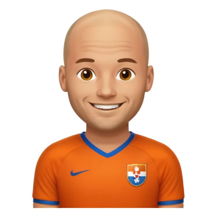 Wesley Sneijder, Dutch footballer, bald, smiling, wearing an orange Netherlands football jersey sticker
