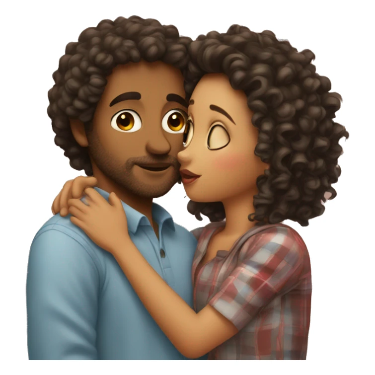 Girl with curly hair kissing man sticker