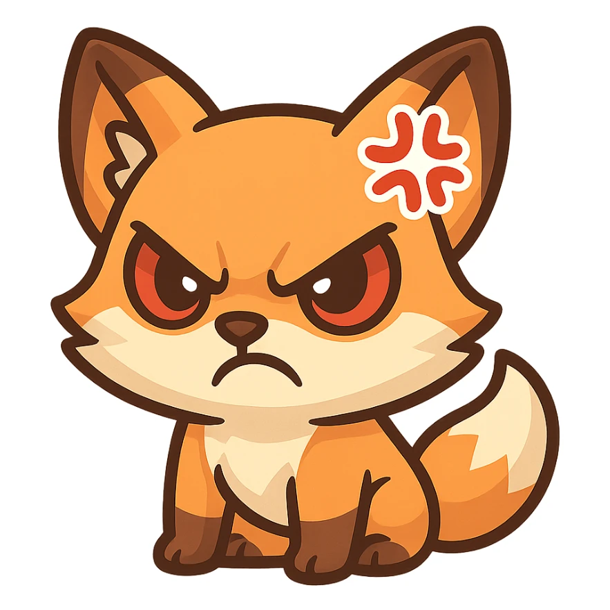 angry fox emote for twitch with bold expression, intense and fierce look sticker