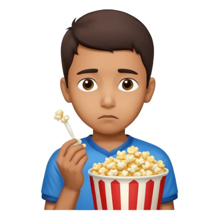 an indian boy wearing indian cricket jersey and eating popcorn and looking sad sticker