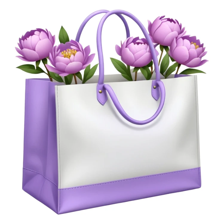 Realistic white shopping bag with lilac peonies in it sticker