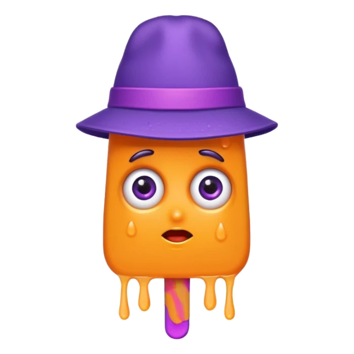 orange popsicle with eyes and purple hat sticker