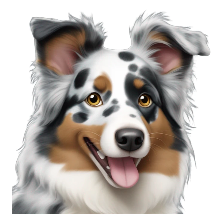 Australian Shepherd Blue Merle with Blue eyes, ran around the snout one ear spotted one ear black with a white spot smiling happy tongue out sticker