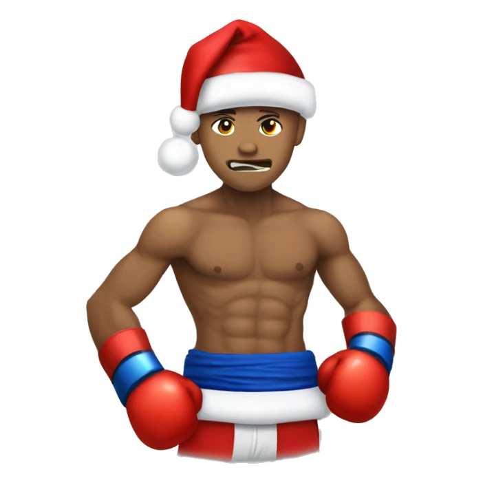 A Muay Thai fighter wearing Christmas lights and a Santa hat sticker
