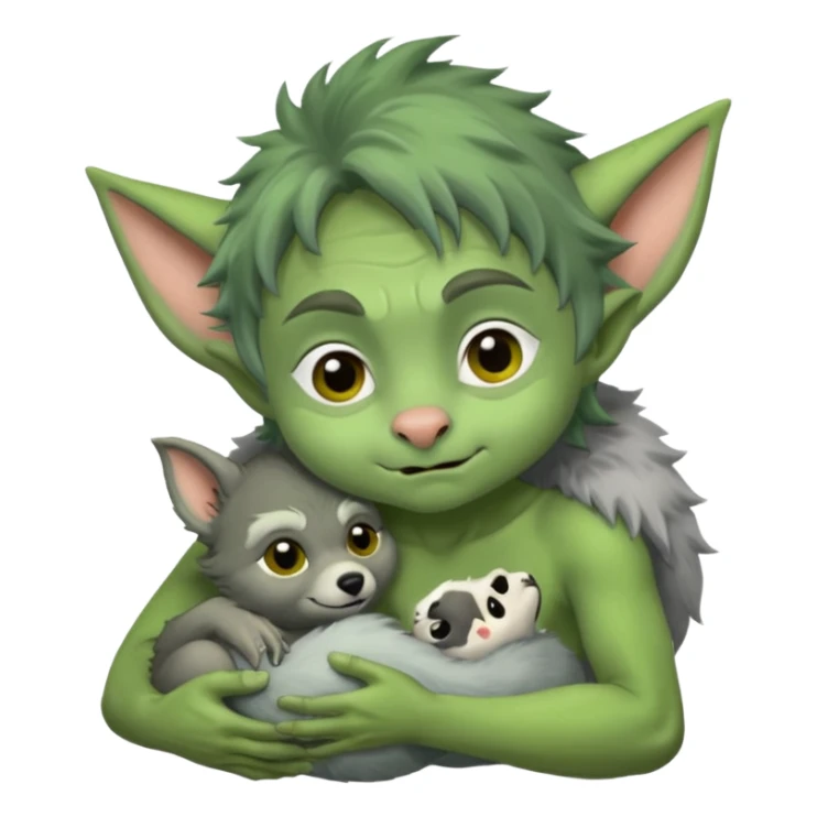 A little goblin nursing a baby wolf sticker