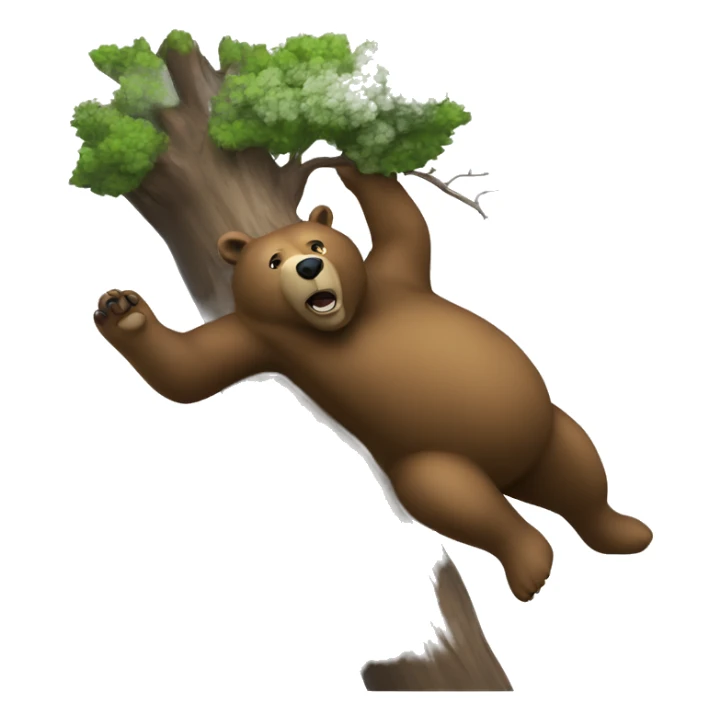 A bear falling out of a tree on top of a hunter sticker