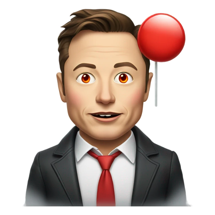 Elon musk with red eyes and a lolipop in his mouth sticker