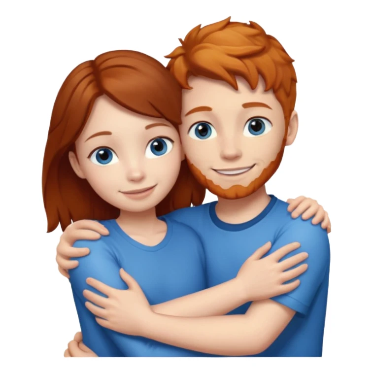 Ginger boy without facial hair hugging girl with dark brown hair. Both have blue eyes.  sticker