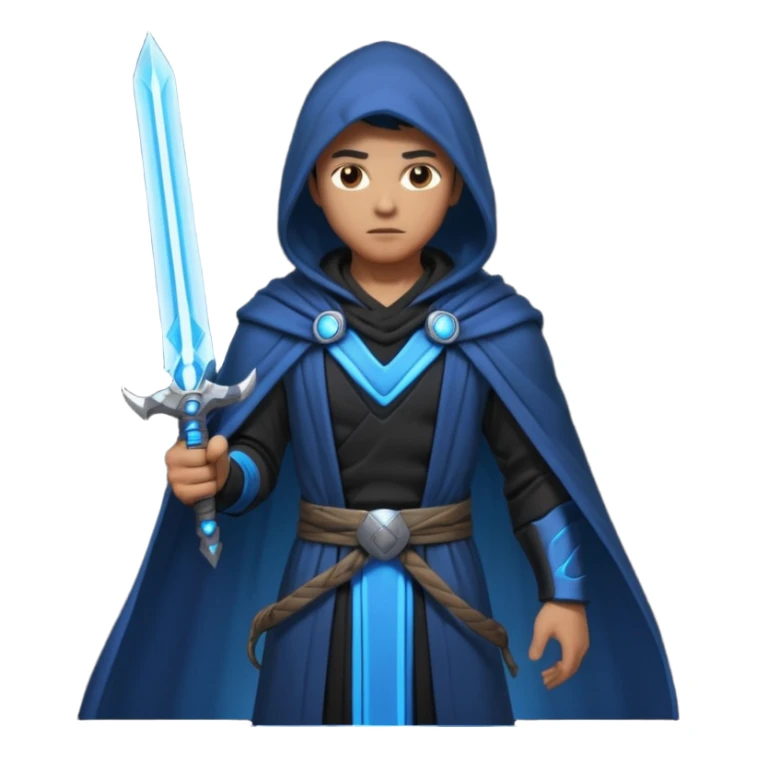 sci-fi space warrior human, glowing energy sword, hooded robe, heroic stance, 3D cartoon, mobile game character icon, clean background, no text
 sticker