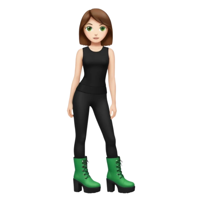 Create a Mistress with brown hair, green eyes, platform boots and black leggings and top sticker
