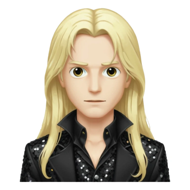 Alucard with long blonde hair, black sequin outfit sticker