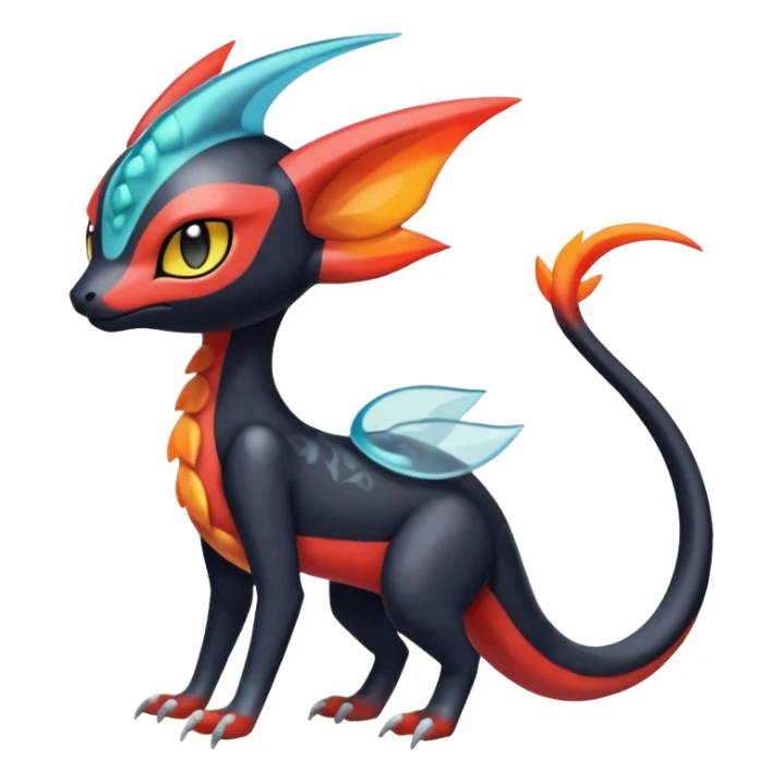 Colorful Translucent Tricky Hot Handsome Meloetta-Salandit-Litten-Pokémon-Fakémon-fusion-hybrid-creature sticker