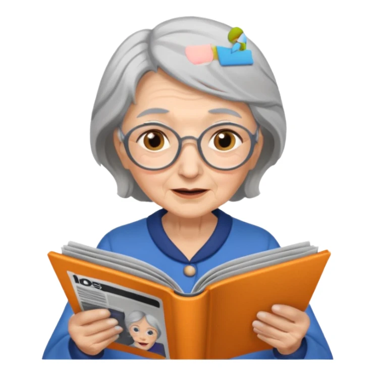 old woman, reading magazine sticker