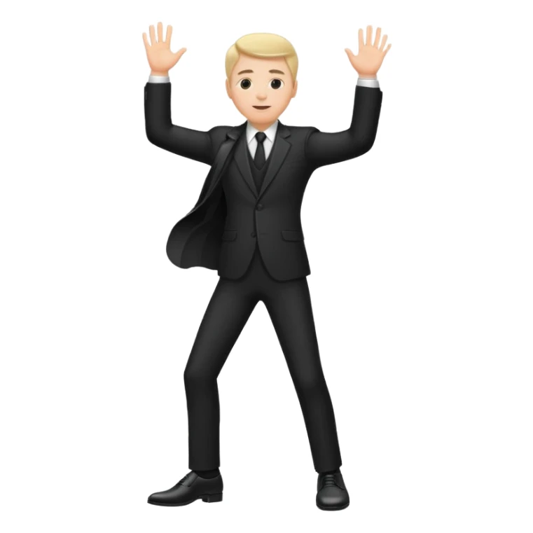 white man in a black suit and shoes, hand raised sticker