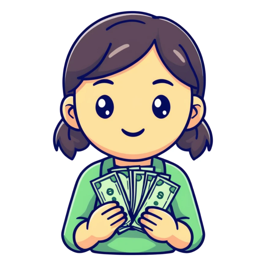 girl holding money sticker