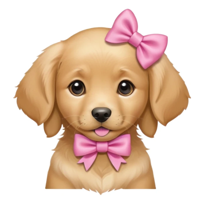 female golden retriever puppy with pink bows above her ears sticker