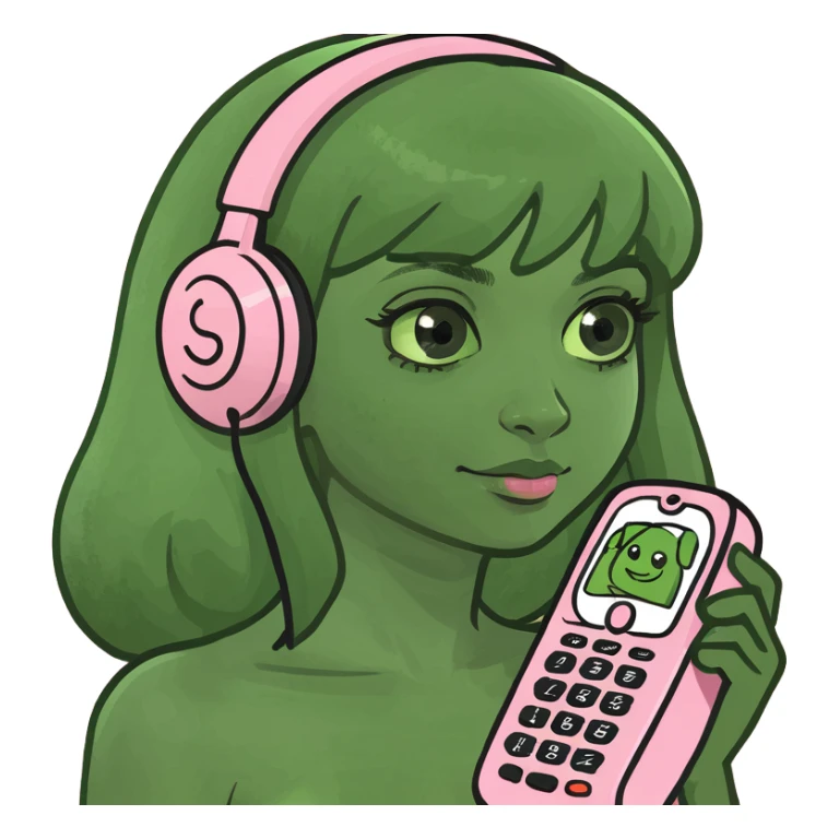 girl scrolling on pink SPAM phone sticker