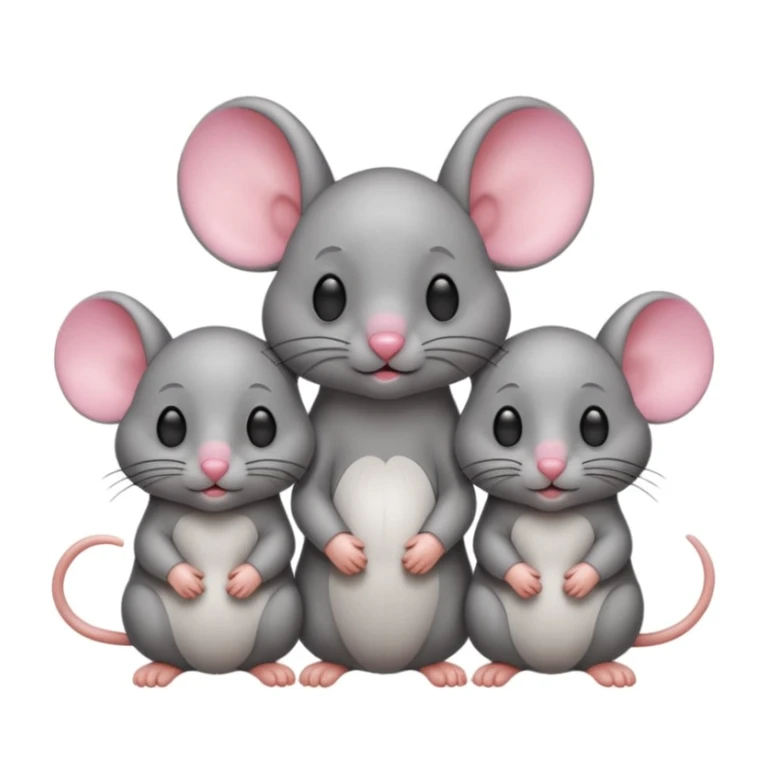 three blind mice, mice with closed eyes and big ears, following each other, classic emoji style sticker
