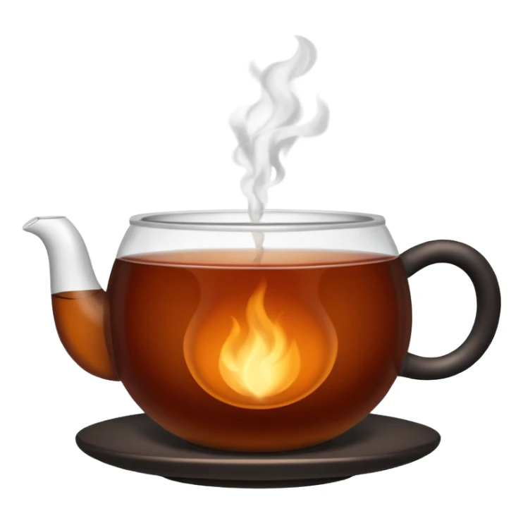 A close-up image of a cup filled with hot black tea, steam rising gently from the surface, placed on a simple background sticker