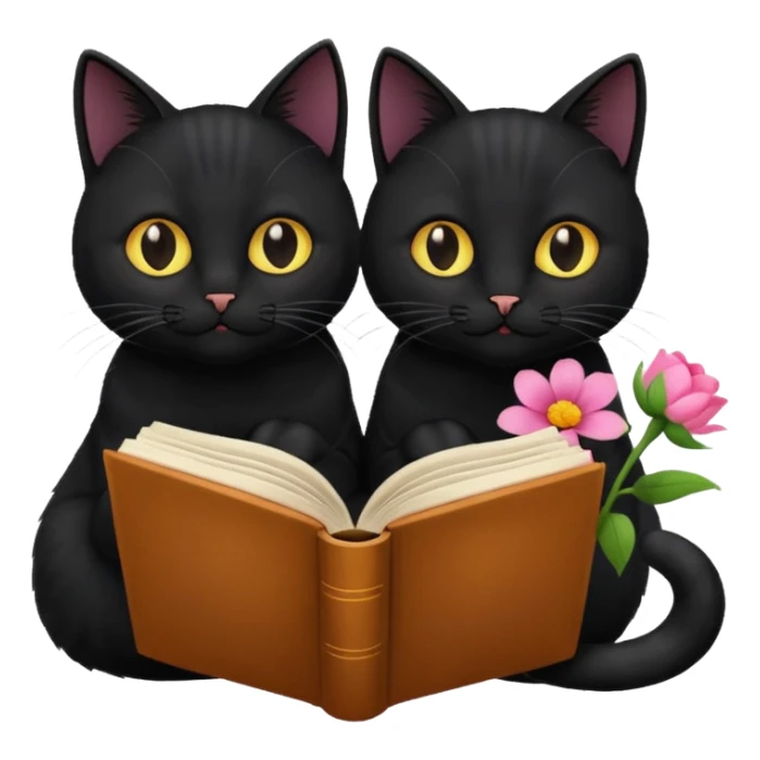  1 black Cats reading book + flower sticker