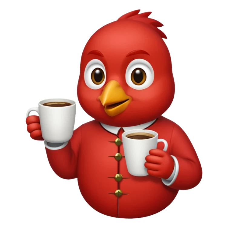 cardinal bird with a cup of coffee sticker