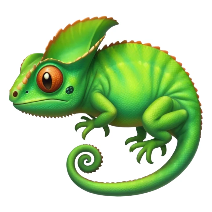 green chameleon looking at me, make it look like an emoji and standalone, with no branch. Make it very cute and like an animation.  sticker