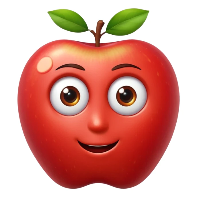 crea una manzana tipo emoji con  ojos y boca 3d tipo pixar sticker