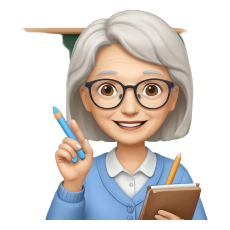 woman teacher, old, wearing glasses, hold chalk on hand sticker
