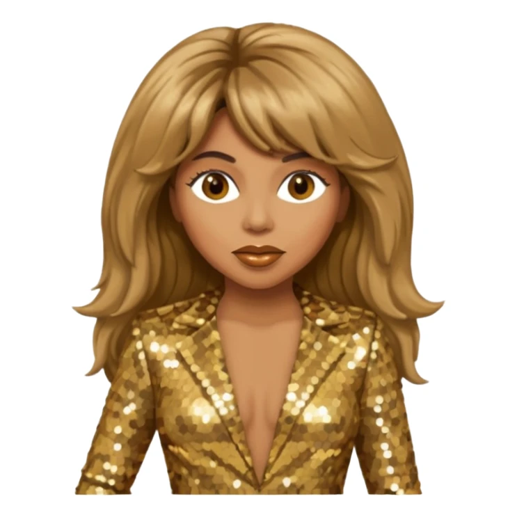Tina Turner with long light brown hair, gold outfit sticker