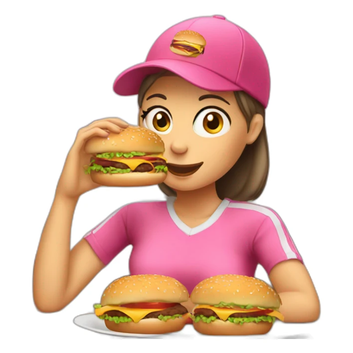 women in pink cap eat burger sticker