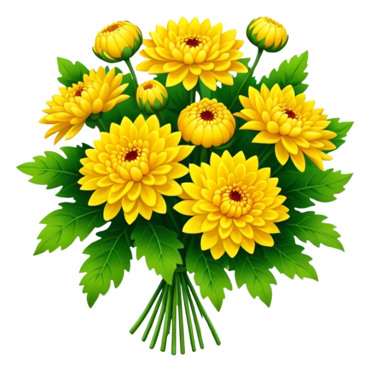 big bouquet Bright Yellow Chrysanthemum, luxuriant, leaf, bud sticker