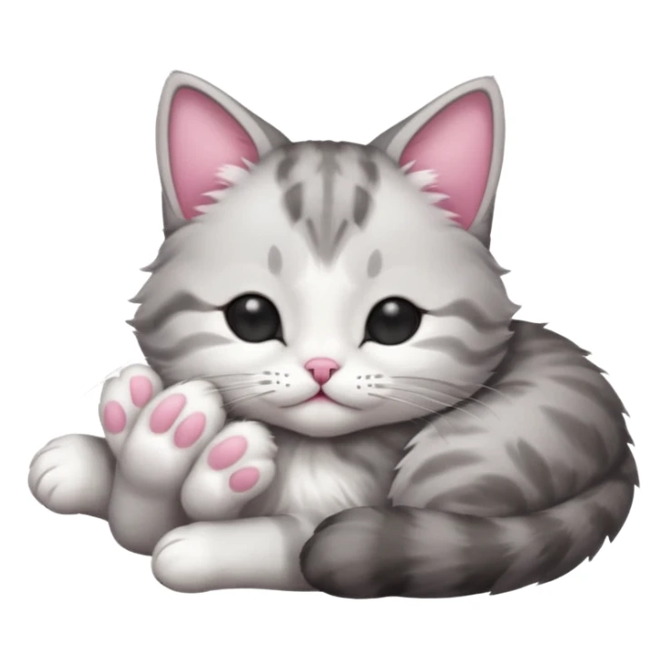 grey and white small cat with its eyes closed lying down with its paw holding up his head sticker