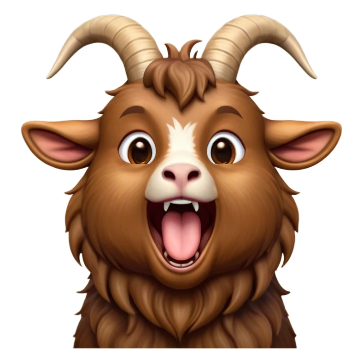 Cinematic Cute Yawning Brown Goat Portrait Emoji, Head tilted slightly with a dramatic, wide-open yawn, showcasing a soft, downy brown fur with delicate horns and gently drooping ears, round eyes barely open in drowsy contentment, Simplified yet irresistibly adorable features, highly detailed, glowing with a soft, cozy glow, high shine, relaxed yet expressive, stylized with a touch of rustic whimsy, bright and endearing, soft glowing outline, capturing the essence of a sleepy yet affectionate goat, so drowsy it feels like it could stretch out of the screen and curl up for a nap! sticker