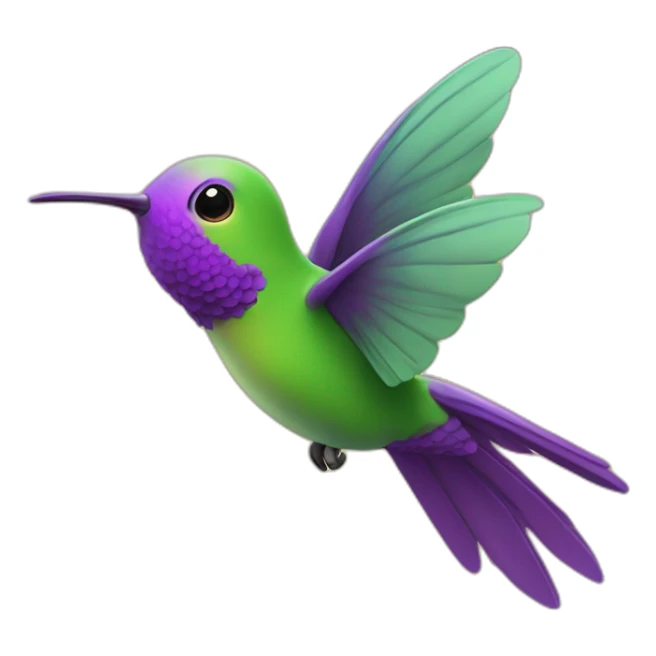emoji de un colibrí de color verde y morado volando en un cielo color amarillo sticker
