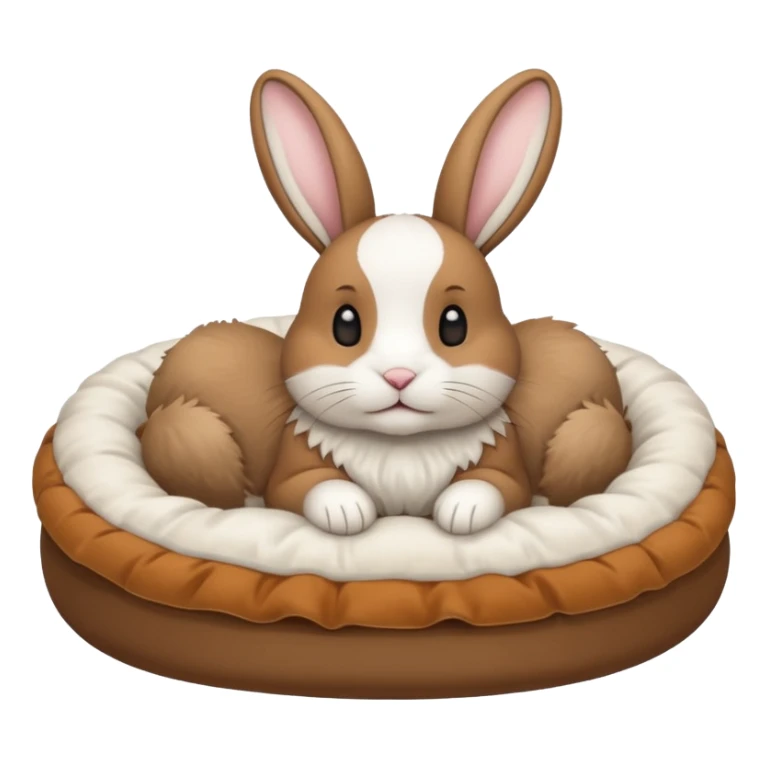 white pet bed with rabbit in it brown an white rabbit sticker