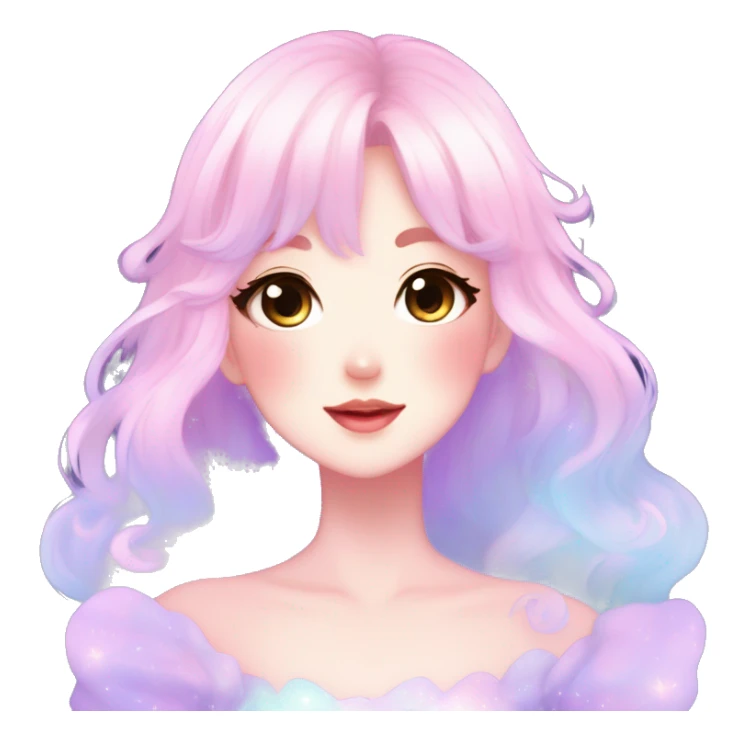 Gorgeous pastel anime style lady blushing nebula gradient sparkle face dreamy idol model colorful shiny stars galaxy kawaii cottagecore pearly petite simplistic aesthetic trending style sticker