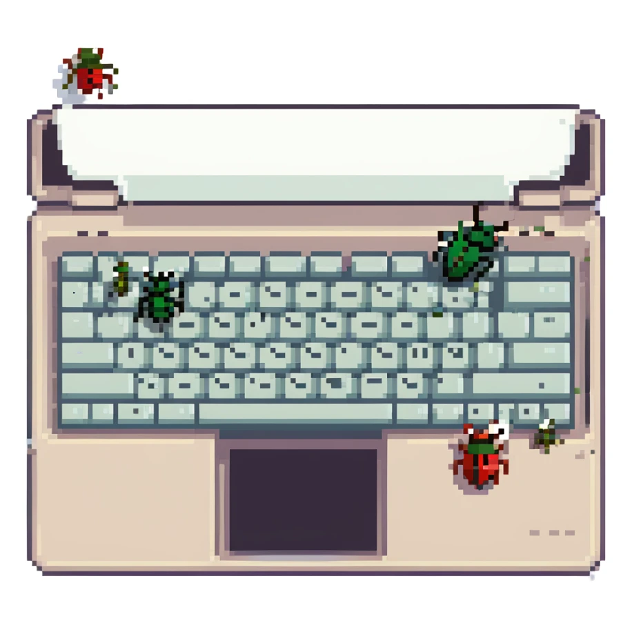 Laptop with bugs running around on the keyboard sticker