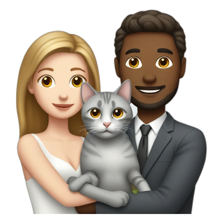 white couple marriage and holding gray cat sticker