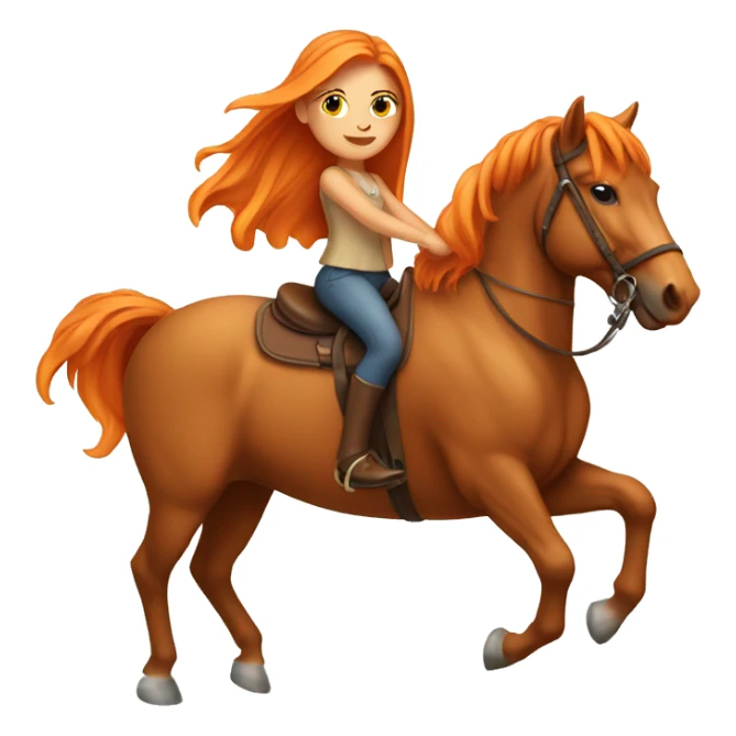 Tan girl with long orange hair riding a horse sticker
