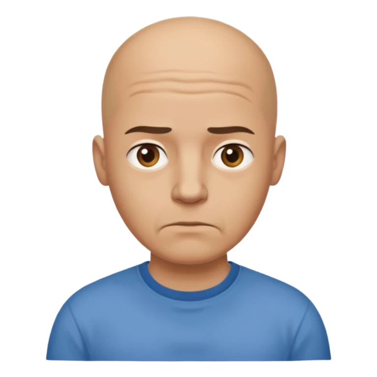 bald man with t shirt with doubting face sticker