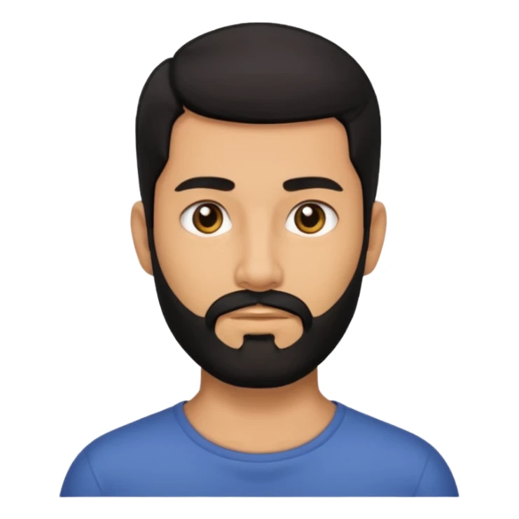 A man with black eyes. With a black beard and medium smooth hair. with the neck sticker