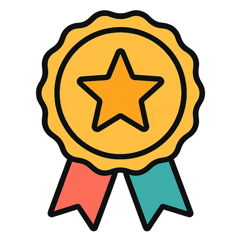 vector icon of a gold fan favorite badge with colorful elements, elegant and minimalist flat design, isolated on white background, award badge style, 2D flat vector, trending icon look, soft shadows, no text, perfect for commercial use sticker