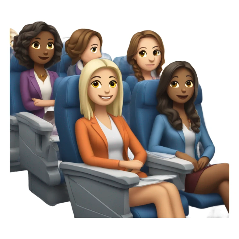 Group of 6 Caucasian women riding in a airplane  sticker