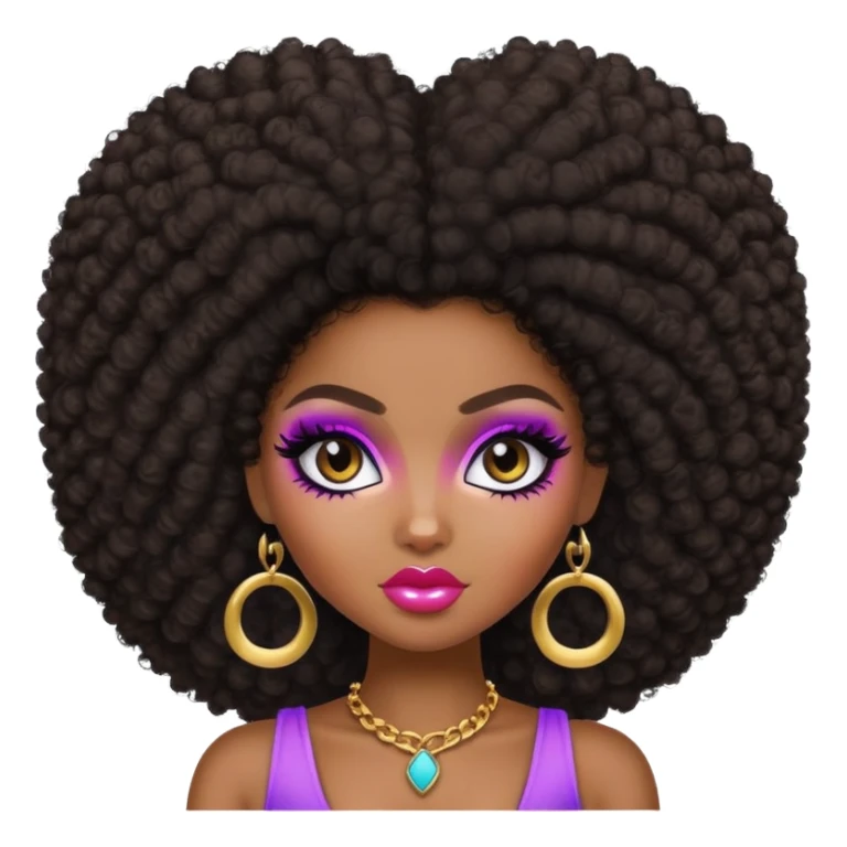 pretty bratz baddie, dark skin, afro hair sticker