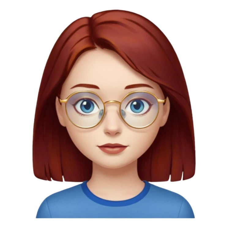 ragazza con capelli rosso mogano scuro e occhi azzurri con occhiali sottili dorati sticker