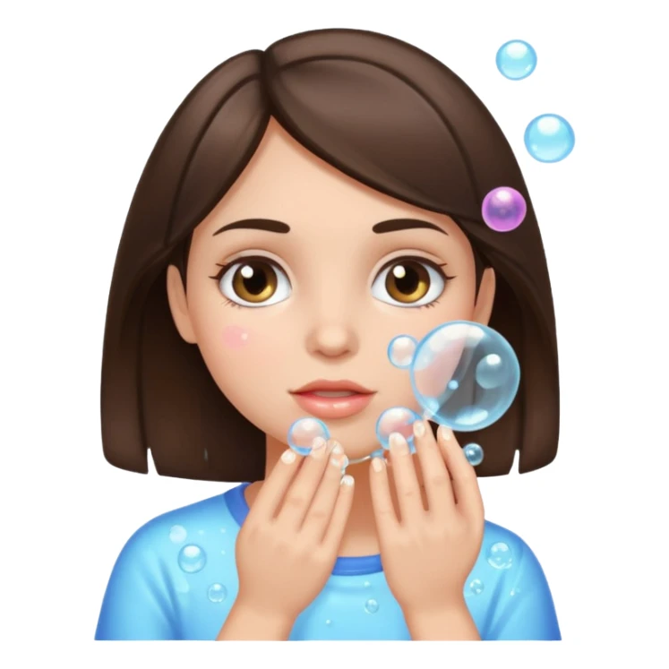 brunette girl washing her face with bubbles sticker